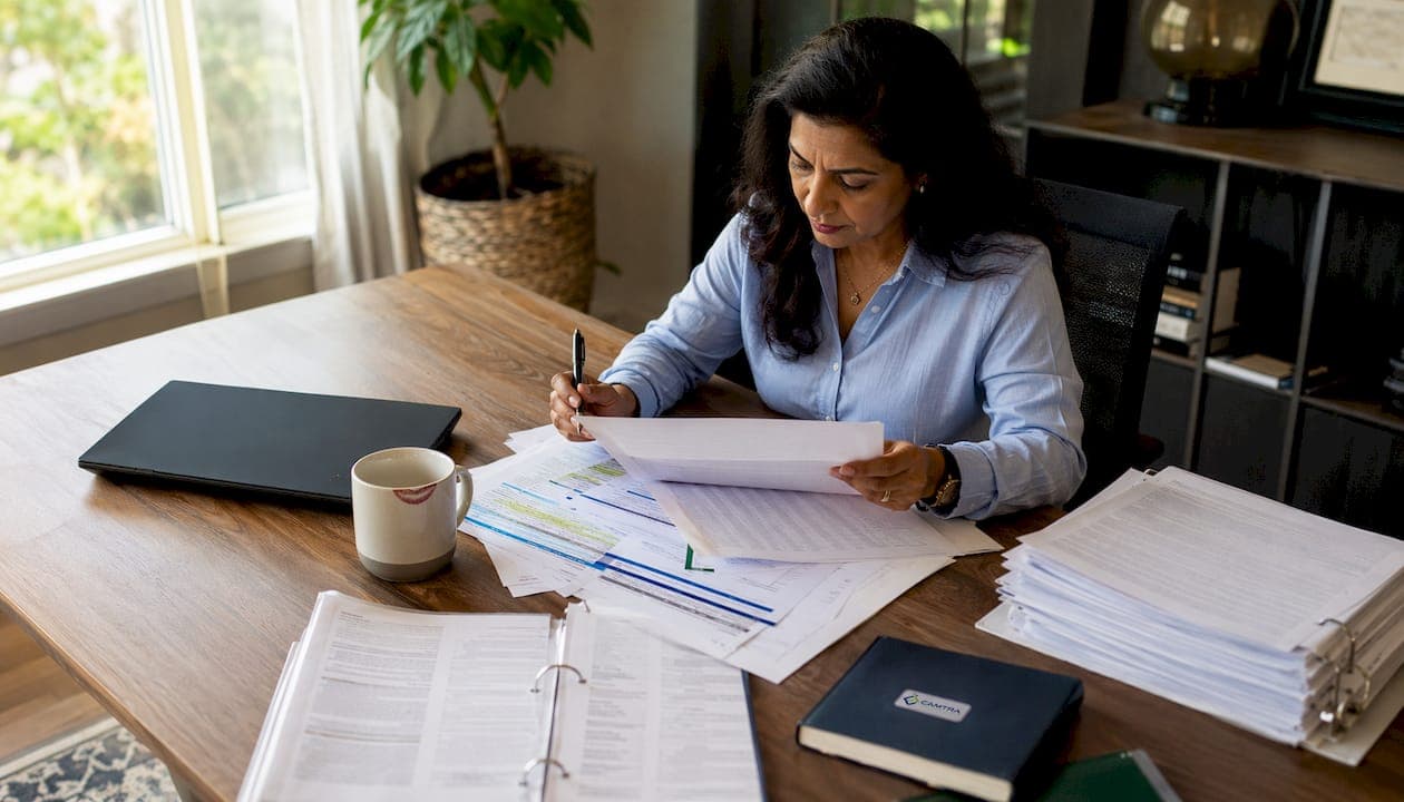 Professional woman reviewing payroll checklist