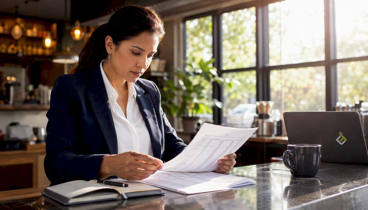 Payroll auditor reviewing compliance documents